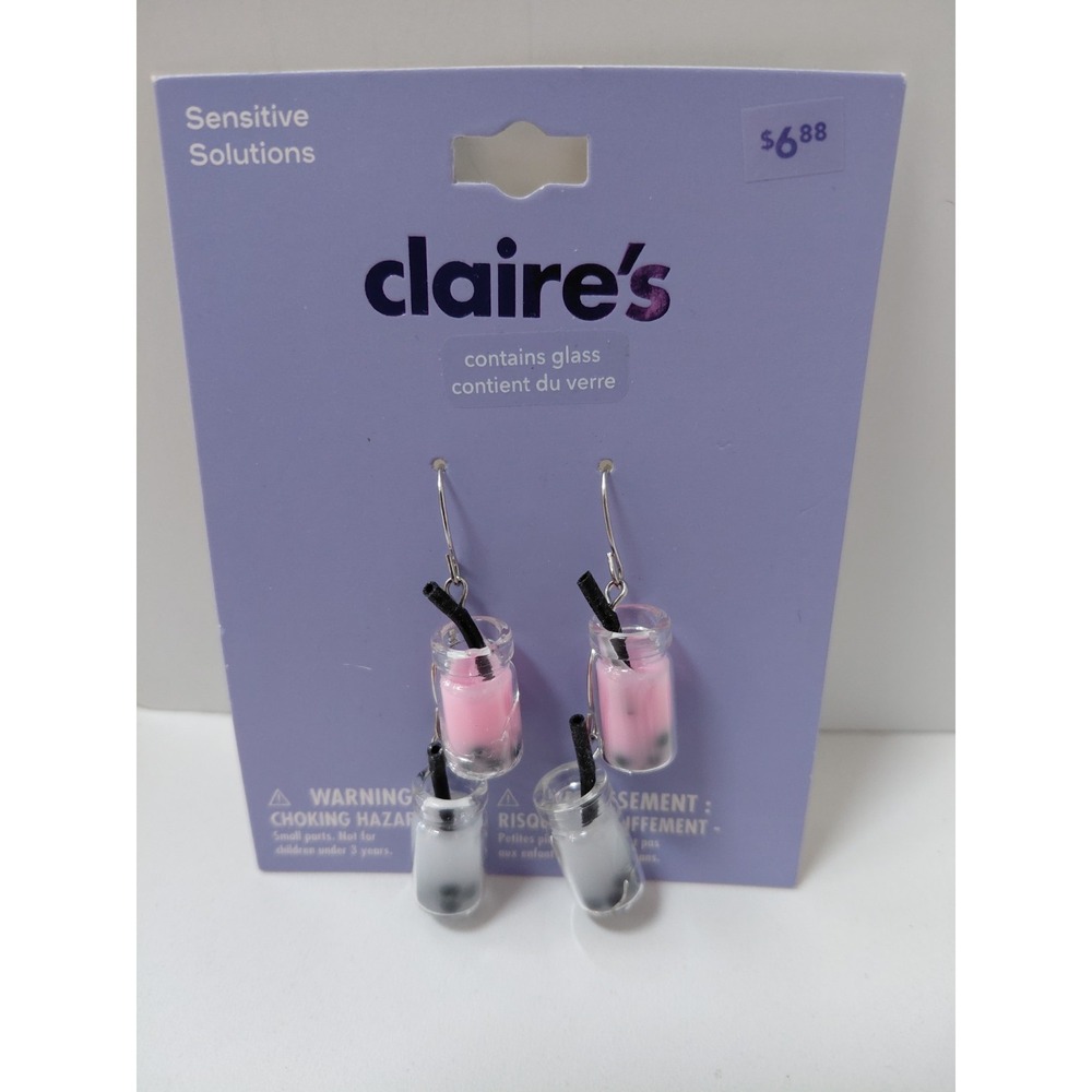Claire's Girls 2 Pair‎ of Boba Tea Drop Earrings Pink & White SO CUTE!
